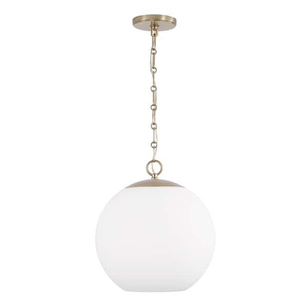 slide 2 of 5, 13.75" W x 15.25" H 1-Light Globe Pendant in Matte Brass with Soft White Glass and Alternating Loop Designer Chain 13.5"W x 15.25"H - Matte Brass