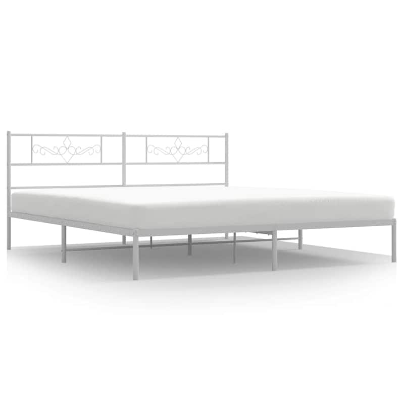 vidaXL 12 Inches White King Size Metal Bed Frame No Mattress - 81.5" x 78" x 35.4"