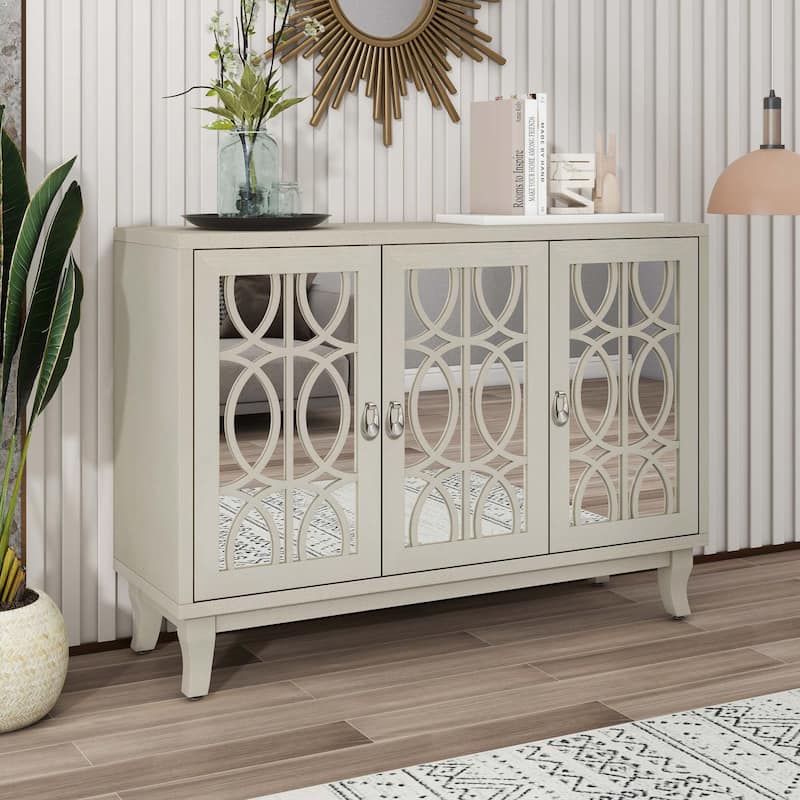 Sideboard with Glass Doors and Silver Handle for Living Room