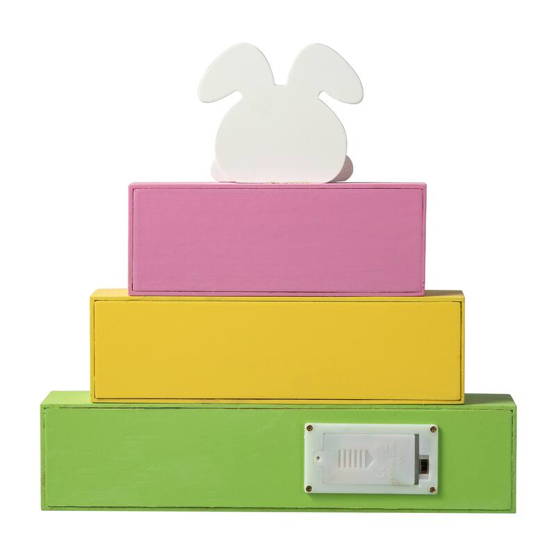 Glitzhome 12"L LED Lighted Easter Wooden Bunny Block Word Sign Table Decor Spring Gifts
