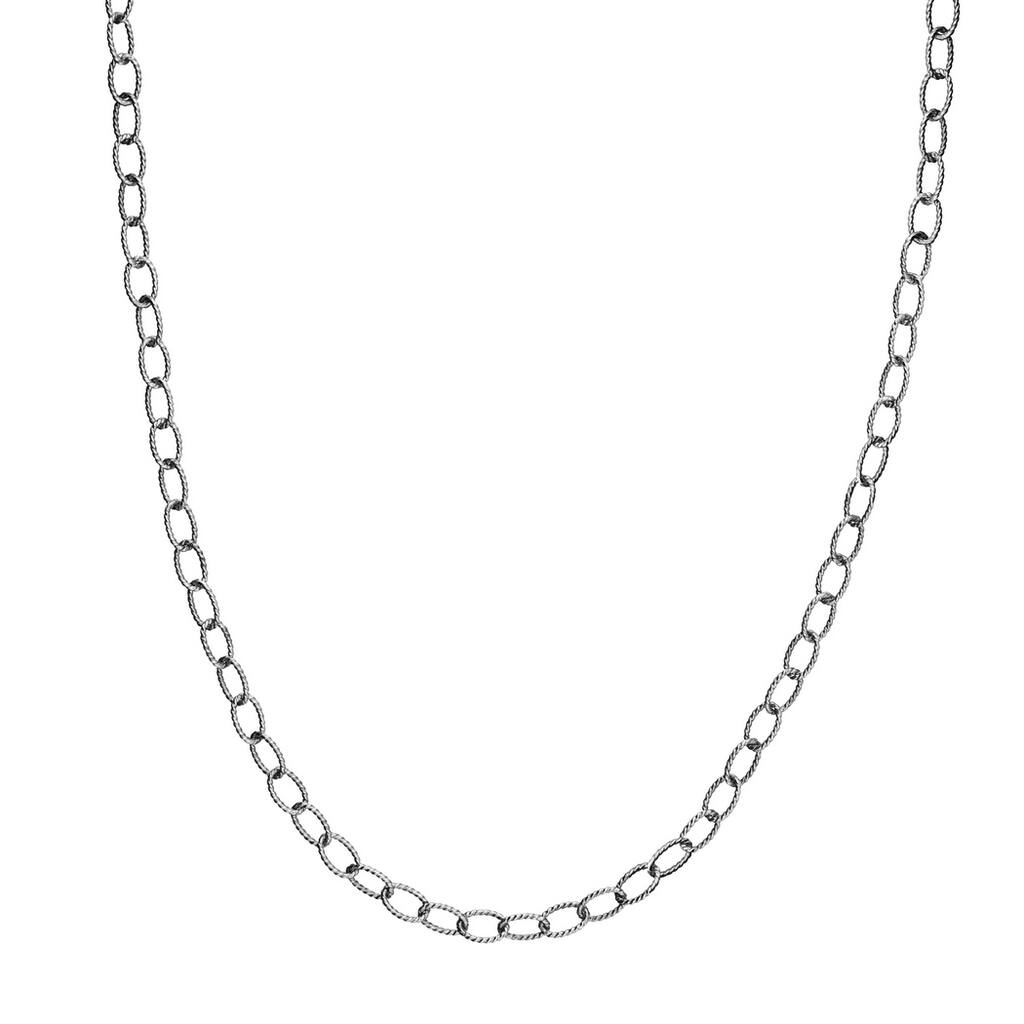 Curata 925 Sterling Silver Oxidized Textured Oval Rolo Chain Necklace