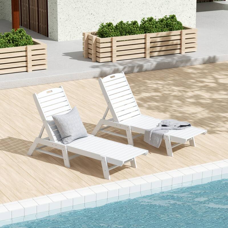 Laguna Hdpe All Weather Outdoor Patio Pool Reclining Armless Chaise Lounge (Set Of 2) - White