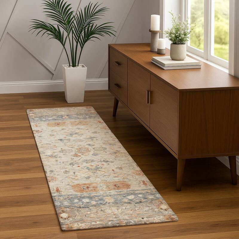 Machine Washable Indoor/ Outdoor Traditional Border Chantille Rug