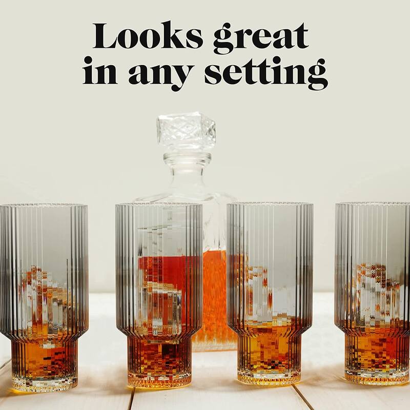 American Atelier Vintage Ribbed Fluted Glasses Set of 4