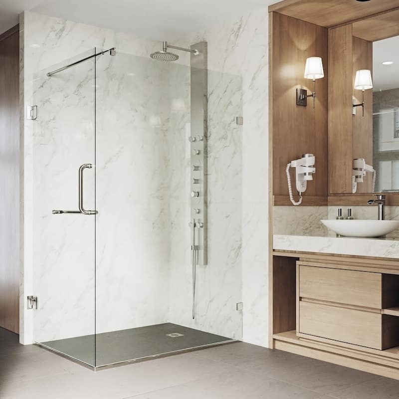 VIGO Pacifica 46"D x 34"W x 73"H Frameless Hinged Shower Enclosure