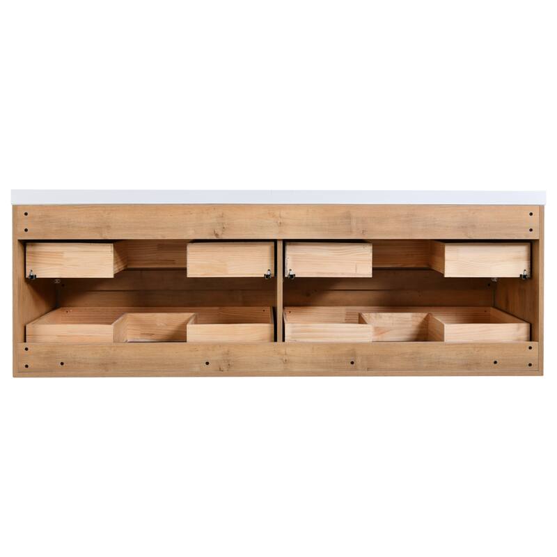 NebulaSky 72 in Wall Mounted Double Sink Bathroom Vanity with Top Combo Cabinet Vanity Set Invisible Handles