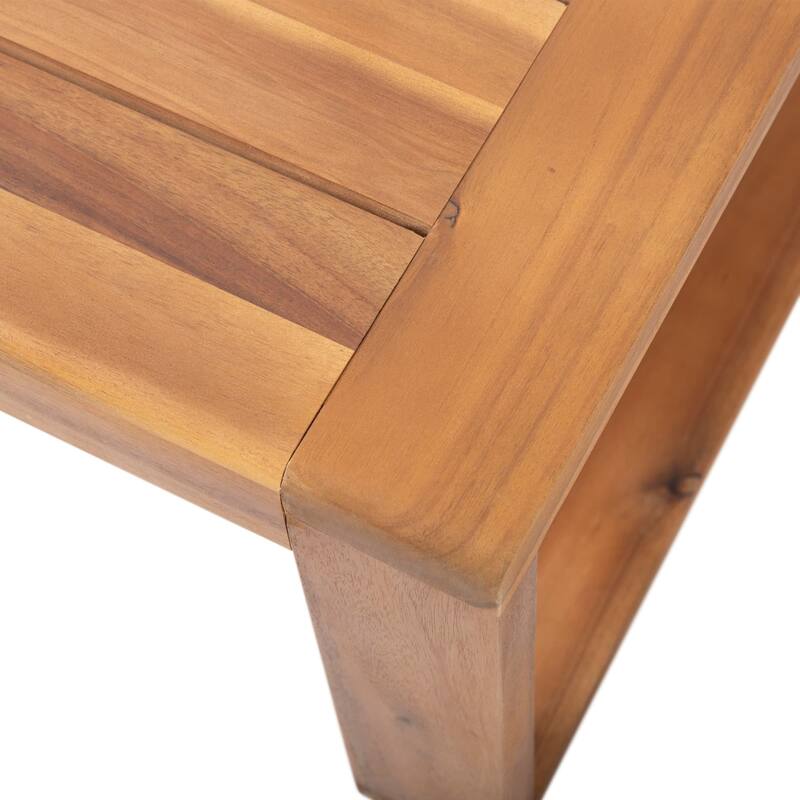 2-Piece Outdoor Acacia Wood Loveseat Sofa Chair Set with Coffee Table