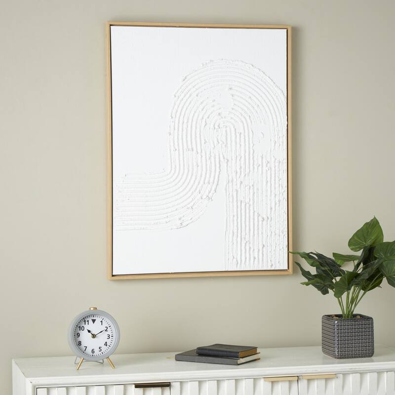 Canvas Abstract Living Room Framed Wall Art with Brown Frame - White - Roche River Decor