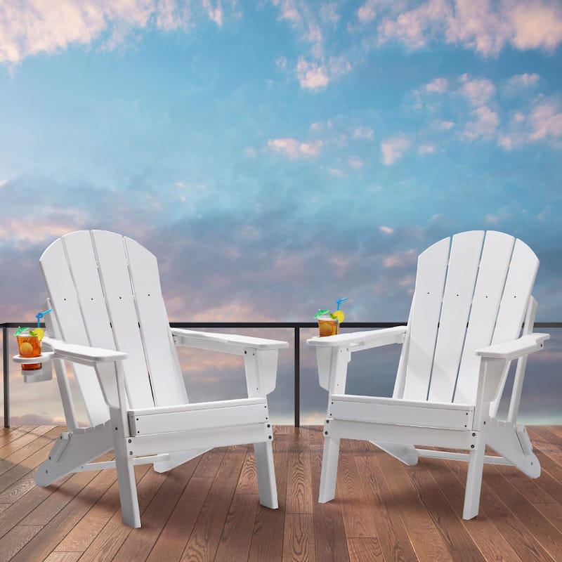 Set of 2 HDPE Folding Adirondack Chair with Wider Seat and Curved Backrest Ideal for Outdoor Use - 31.5 × 29.7 × 36.0 in - White