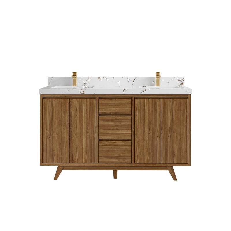Willow Collections 60 in. W x 22 in. D Madison Teak Double Sink Bathroom Vanity with Countertop