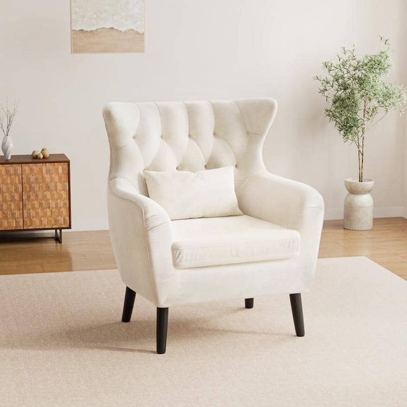 Tuft Velvet Living Room Thick Cushion Accent Chair (Set of 2)