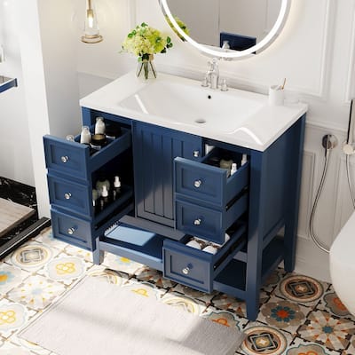 36" Single Bathroom Vanity with/without Sink Top, Free Standing Wood Bathroom Cabinet with 3 Drawers and 1 Cabinet