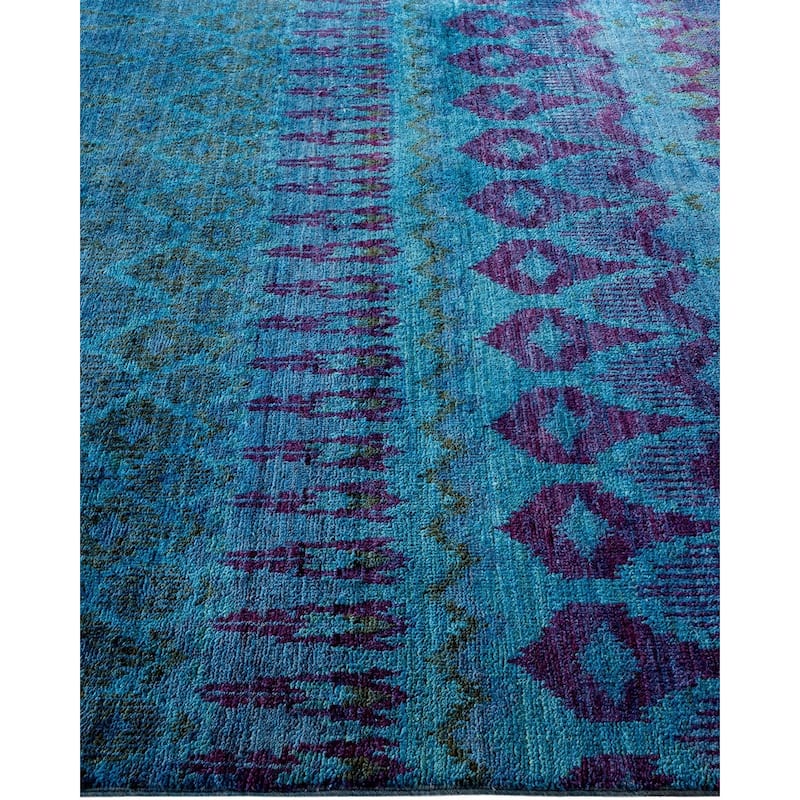 Overton Hand Knotted Wool Vintage Inspired Modern Contemporary Overdyed Blue Area Rug - 6' 0" x 8' 10"