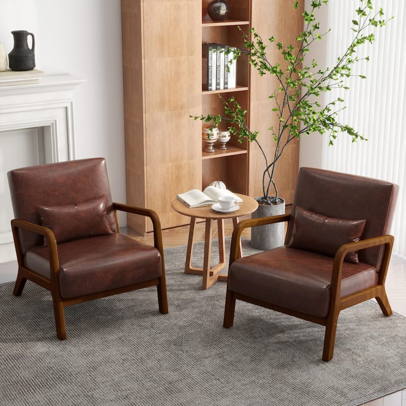 Upholstered Armchair Leisure Chair Accent Chairs Set of 2 with Pillow