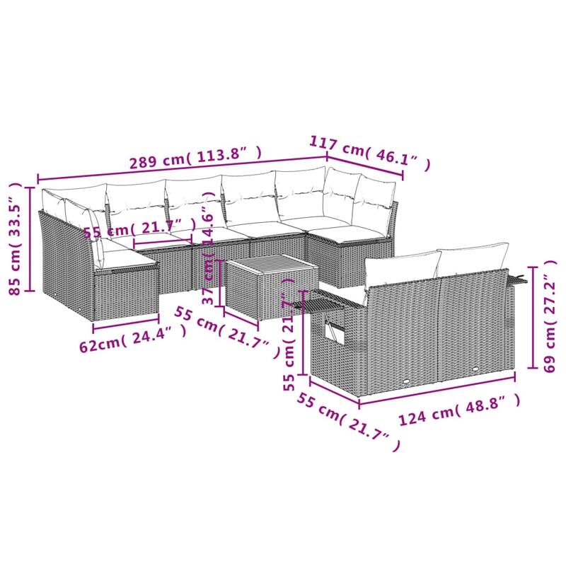 vidaXL Garden Sofa Set with Cushions Outdoor Sofa Set Corner Seat Poly Rattan