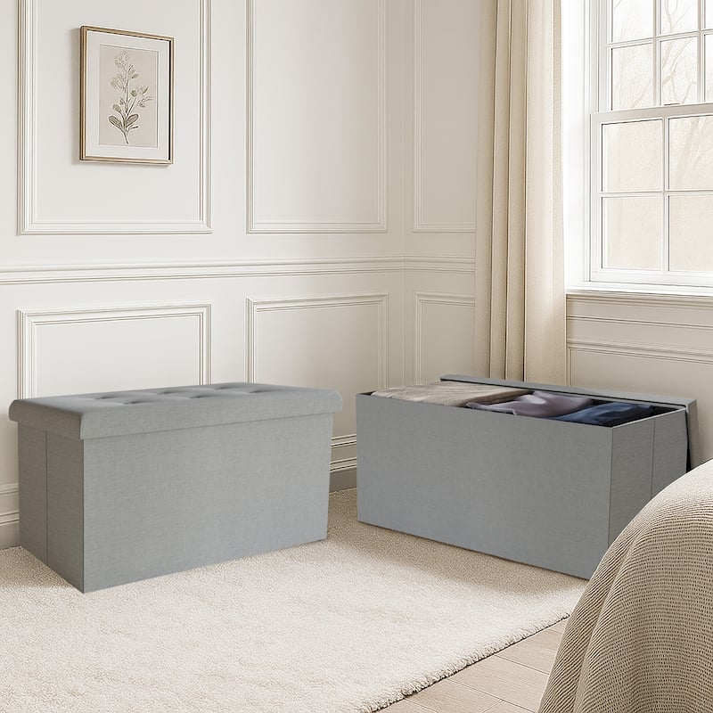 Florence Upholstered Folding Storage Bench - Grey Linen