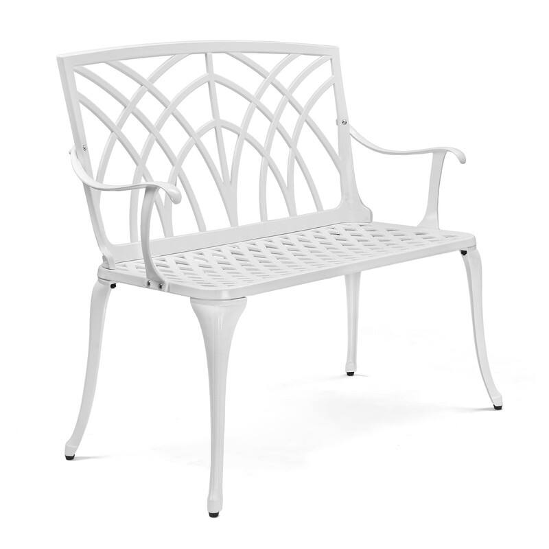 38in Outdoor Orchid Pattern Backrest Aluminum Ottoman - White