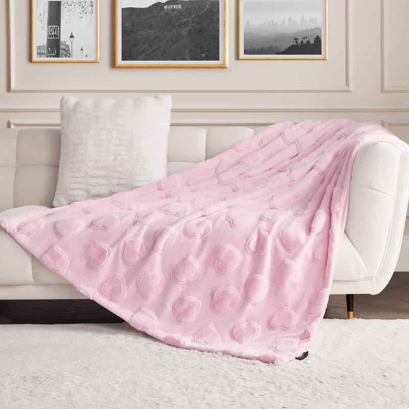 Juicy Couture 3D Faux Fur Throw Blanket - 50"x70" - Light Pink Hearts