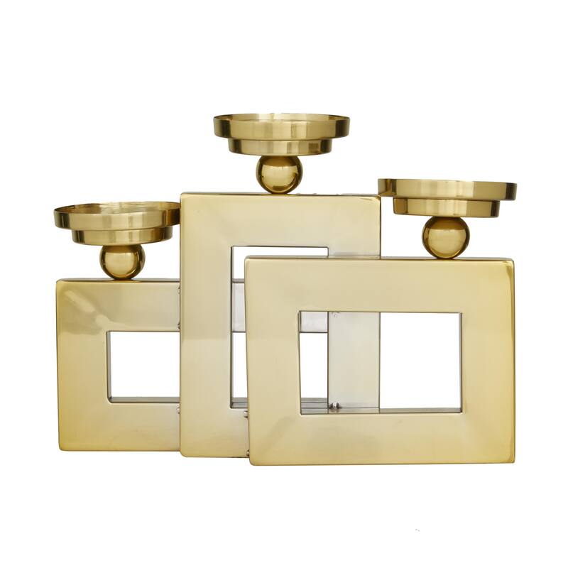 Stainless Steel Metal Pillar 3 Plate Candle Holder - Gold or Silver - Roche River Decor