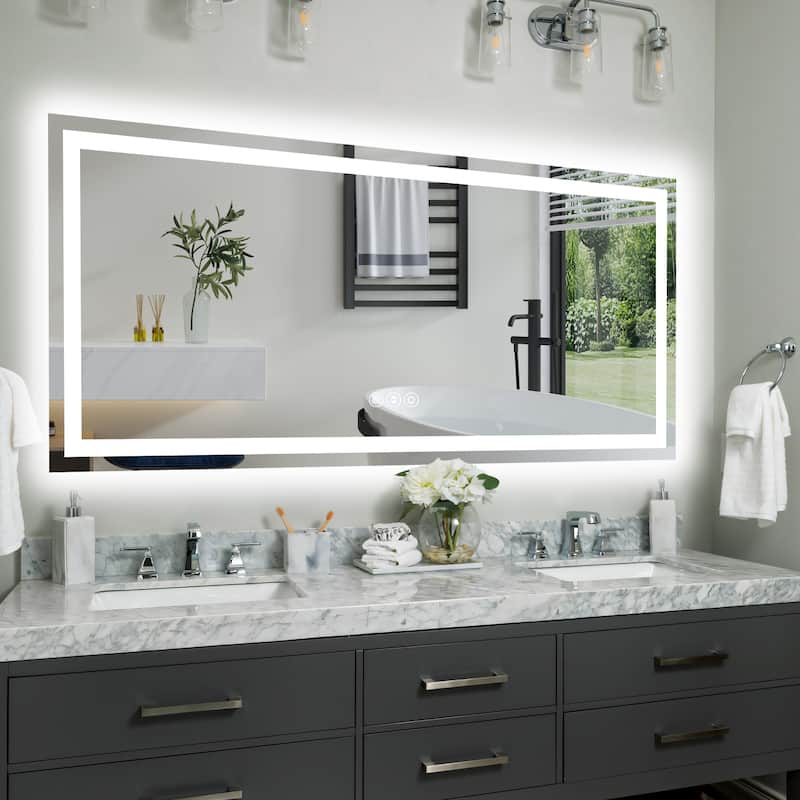 60x28 Inch Frameless LED Bathroom Mirror,Smart Mirror - White