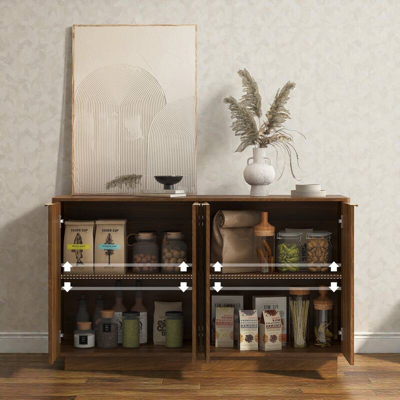 55.1" Modern Fluted Buffet Cabinet with Adjustable Shelves, Large Sideboard Credenza Storage Console Table