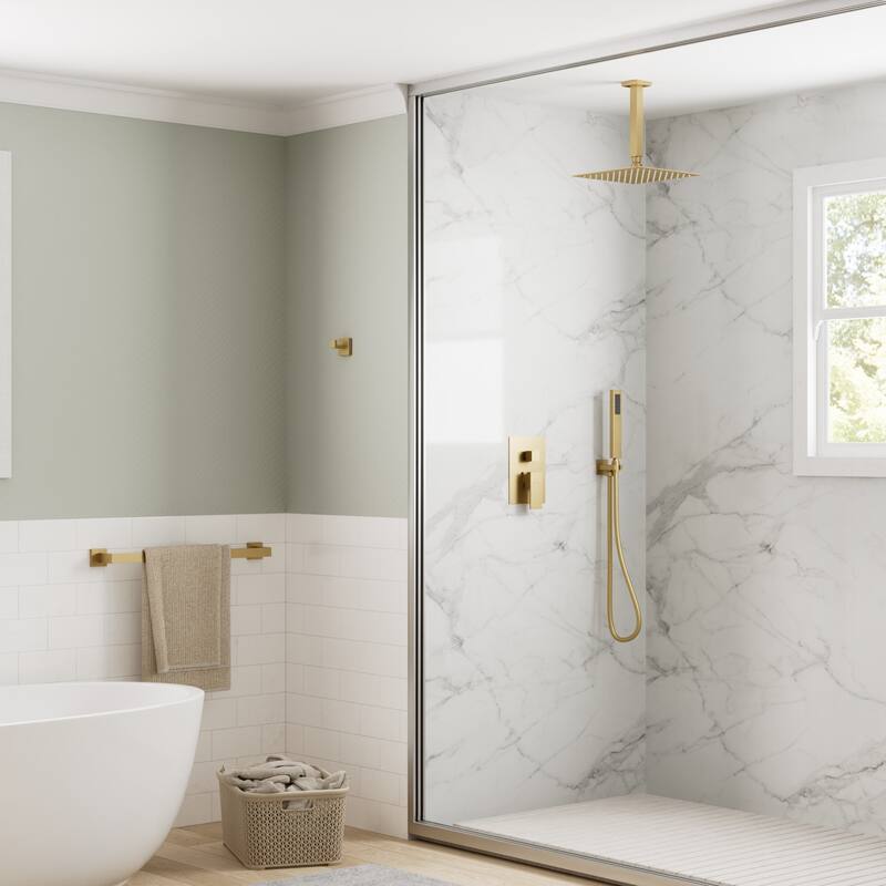 GRANDJOY 10" Rainfall Showerhead Bathroom Shower System Shower Faucets with Anti-Scald Valve