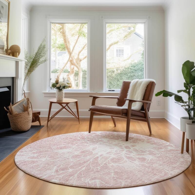 Premium Washable Super Soft Muted Floral Mayfield Rug - Pink - 8' x 8' - Round