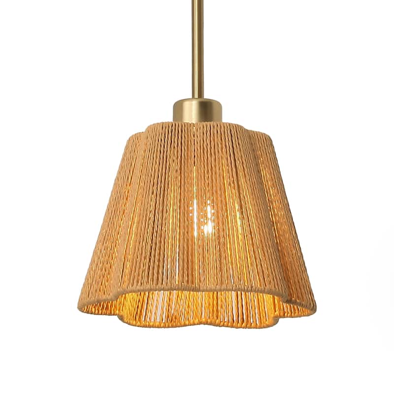 1-Light Boho Brown Paper Rope Cloche Hanging Pendant Light