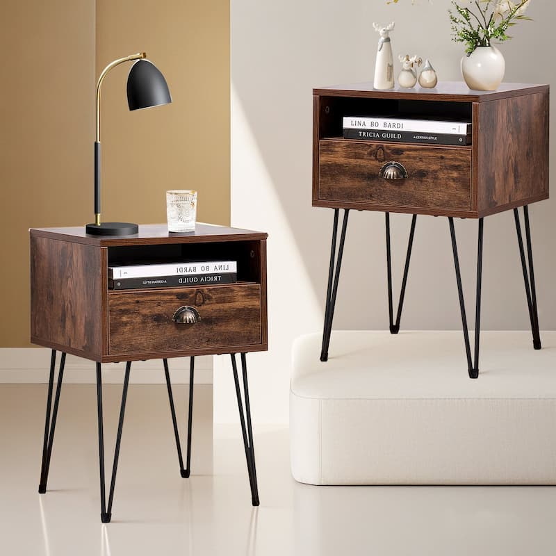 Taomika 2-Piece 1-Drawer Nightstand Set with Drawer Compact Open Shelf Bedside Table for Saving Space(Set of 2 )