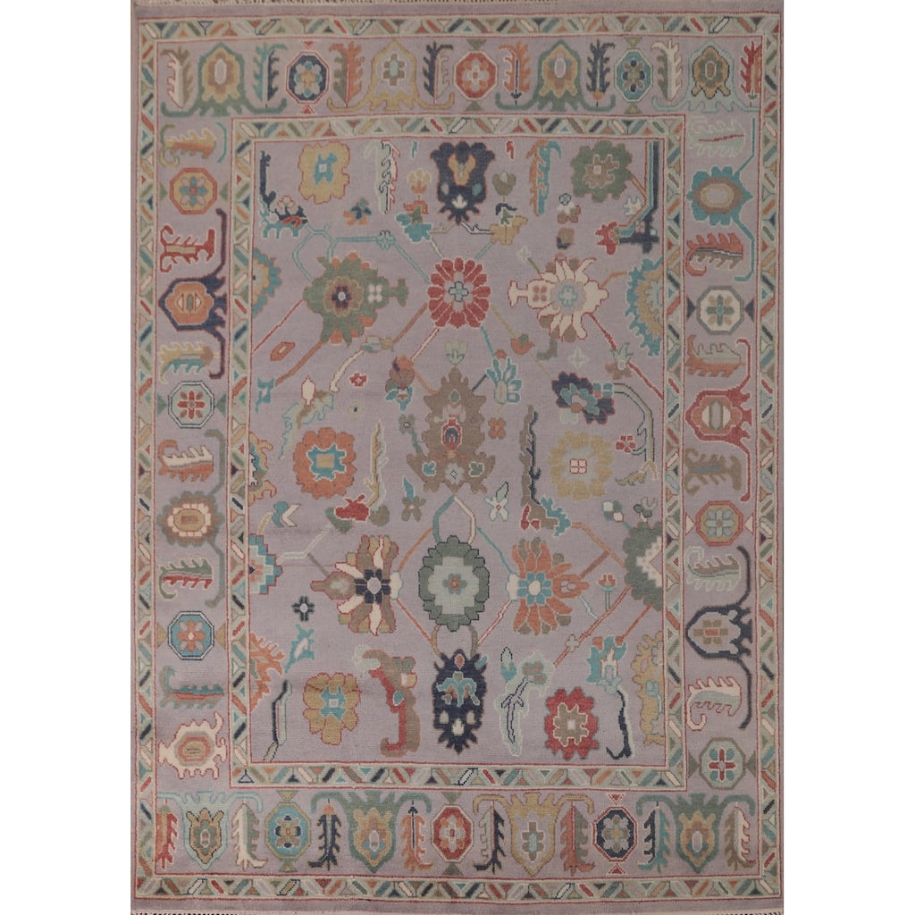 Floral Purple Oushak Area Rug Handmade Wool Carpet - 8'1"x 9'11"