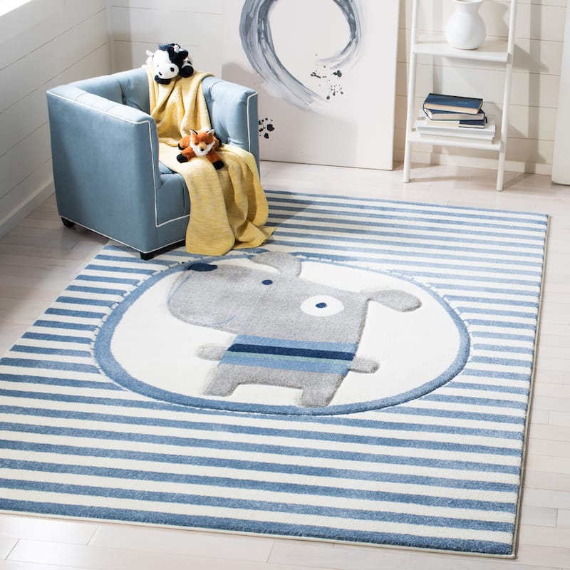 SAFAVIEH Carousel Kids Basimah Stripe Dog Rug - 4' x 6' - Ivory/Blue