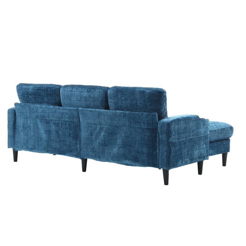 Modular Sectional Sofa with Storage Ottoman, Comfy Chenille Fabric Sofa, 3-Seater Sofa with Side Pockets & 2 Cup Holders