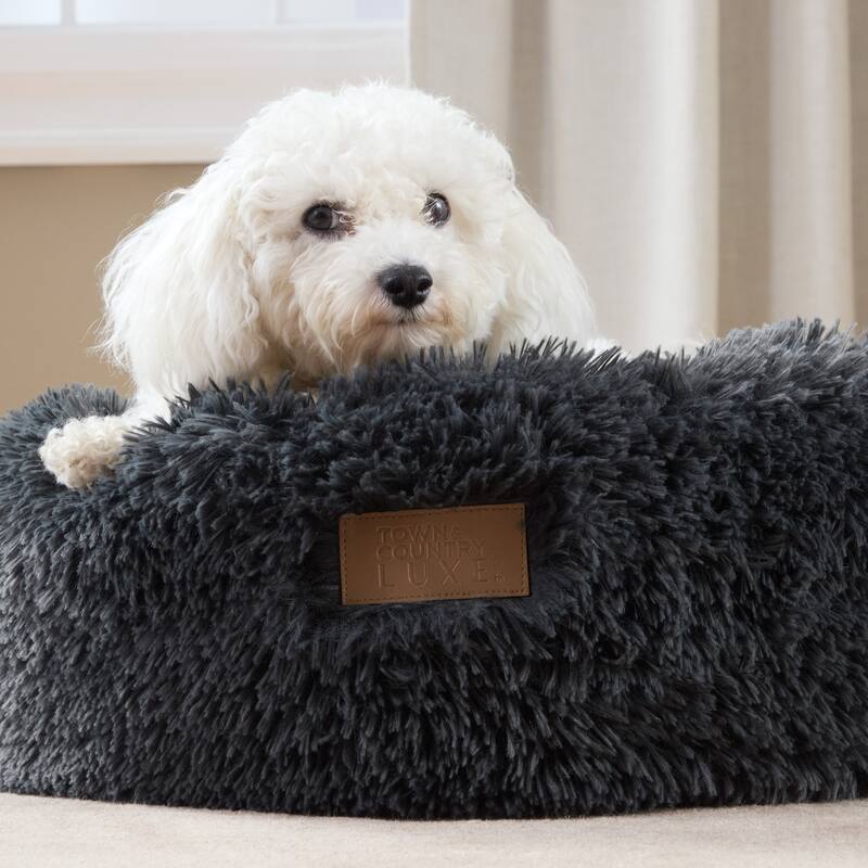 TOWN & COUNTRY LUXE CuddleTown Fuzzy Solid Donut Pet Bed Brown Round Bed
