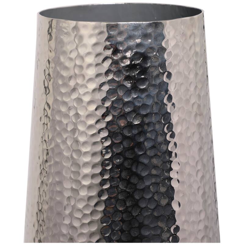 Silver Aluminum Metal Tall Hammered Vase