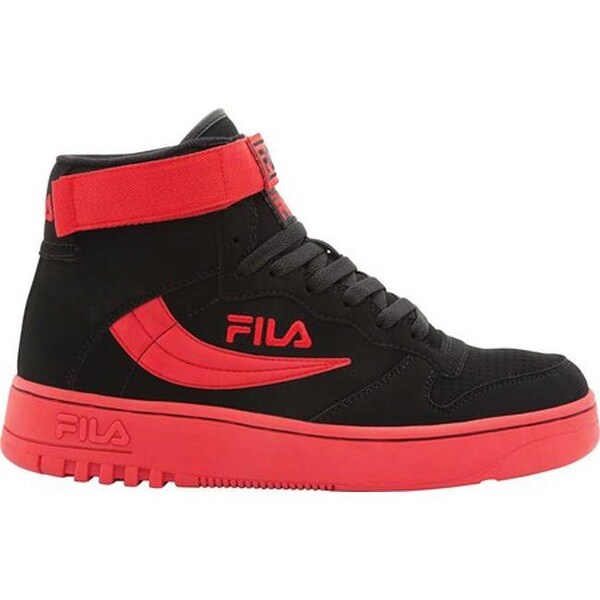 red and black fila high tops