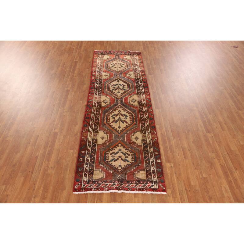 Hand Knotted Oriental 100% Wool Carpet Traditional Geometric Red Ardebil Runner Rug - 11' 0'' X 3' 5''