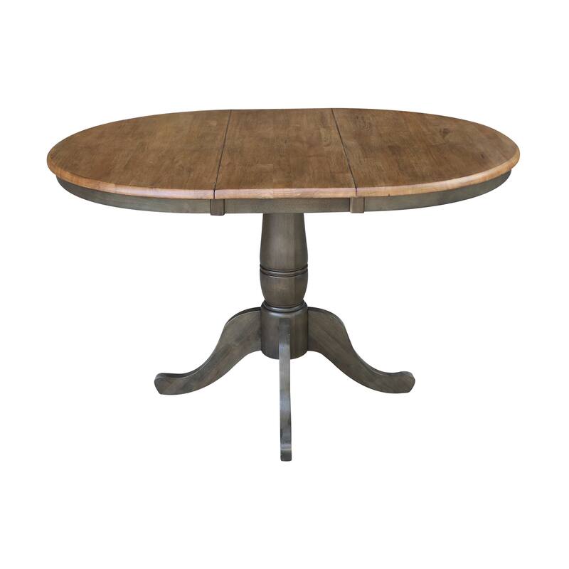 36" Round Extension Dining Table with 4 Chairs in Hickory and Washed Coal