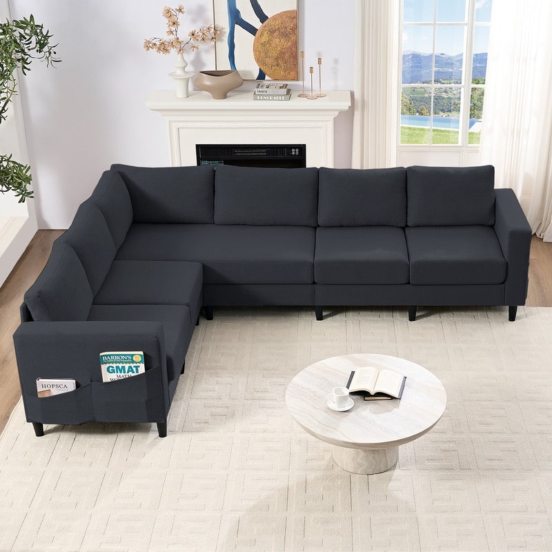 Mixoy 108" Linen Oversized Modular Sectional Sofa,L-Shaped Sectional Sofas with Side Pocket,Large 6 Seater Corner Sofa