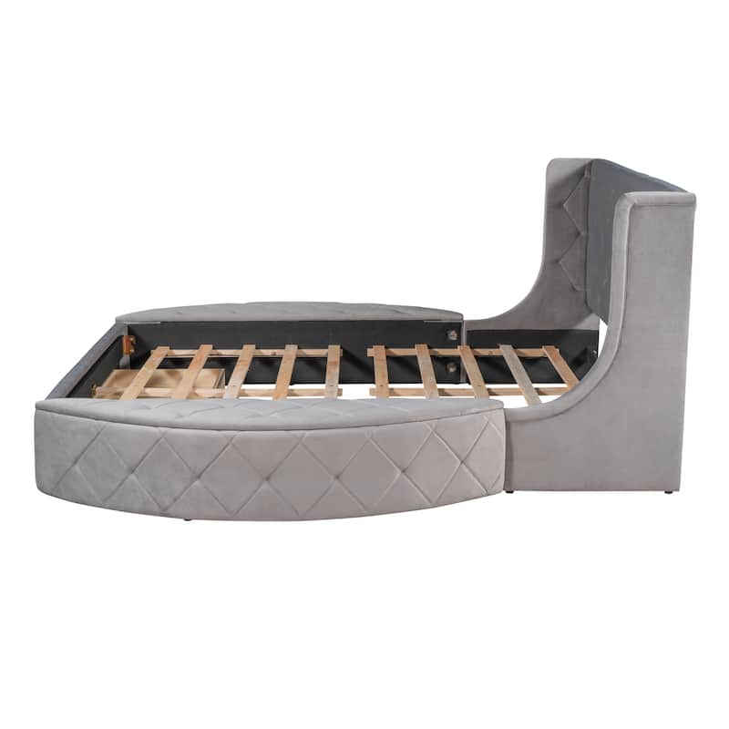 Upholstered Platform Bed Storage Velvet Bed with Wingback Headboard and 1 Big Drawer,2 Side Storage Stool