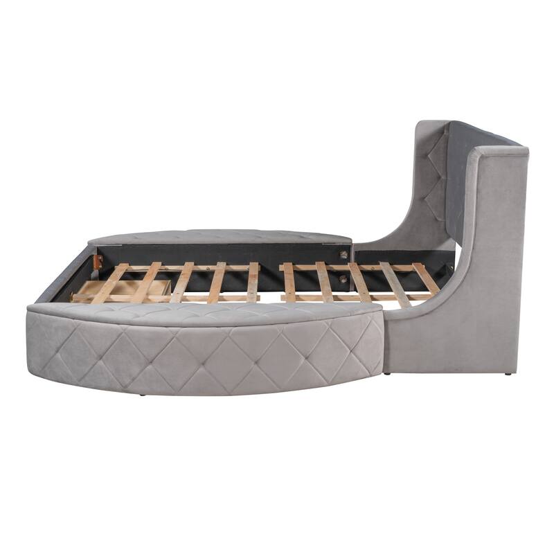 Velvet Queen Platform Bed with Wingback & Storage