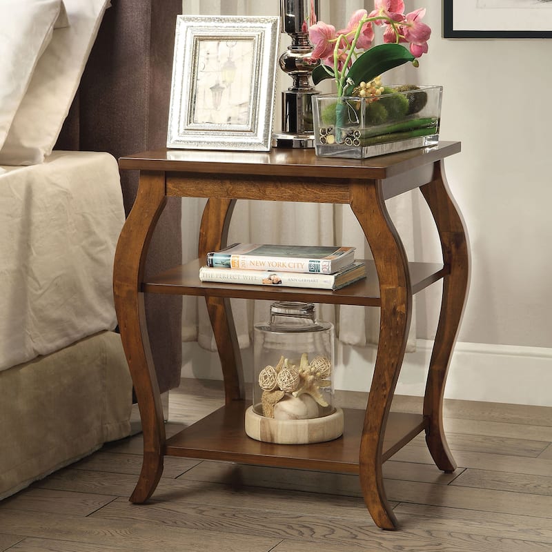 Square Top End Table with 2 Shelves, Walnut
