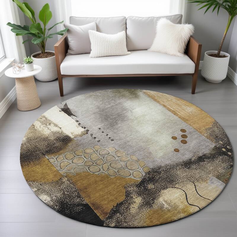 Machine Washable Indoor/Outdoor Modern Abstract Chantille Rug
