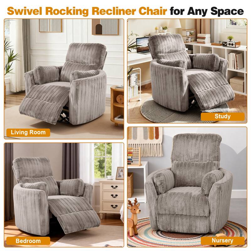 Rossetta Swivel Rocking Glider Power Recliner Chair with 24" Wide Seat & Type-C & USB Ports