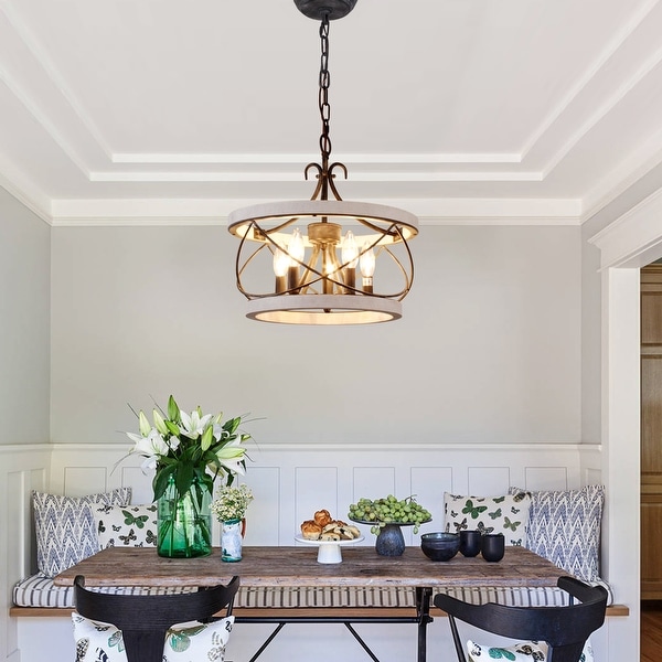 Bella Depot 5 Light Rustic Cage Wood Chandelier Dimmable Lighting Adjustable Farmhouse Pendant Light for Kitchen Island On Sale Bed Bath Beyond 36912196