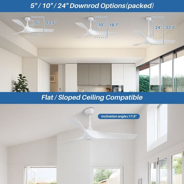 GARRICK 52 inch 3-Blade Flush Mount Smart Ceiling Fan with LED Light