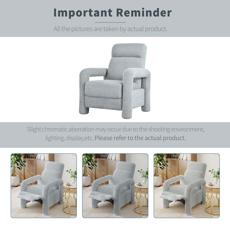 31.25" Push Back Recliner Armchair Upholstered Recliner Chair Single Sofa with Adjustable Backrest for Living Room, Light Grey