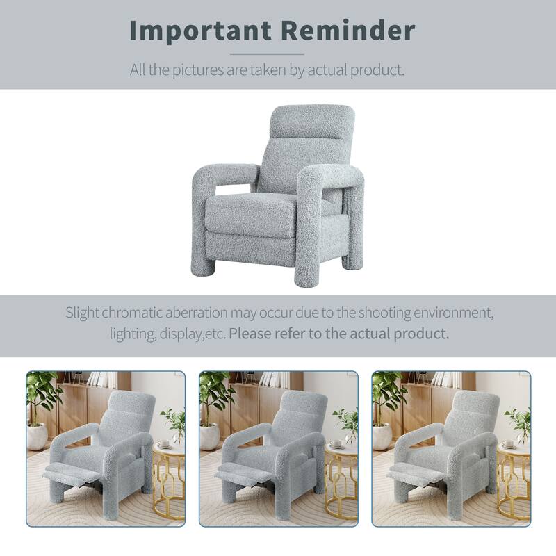 Push Back Recliner Armchair, 31.25" Teddy Upholstered Single Sofa Chair with 3-Position Adjustable Backrest for Living Room