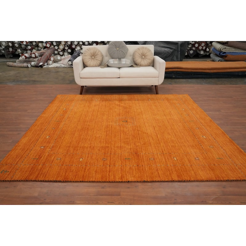 Hand Knotted Oriental 100% Wool Carpet Tribal Animal Pictorial Oranges & Rust Gabbeh Area Rug - 8' 0'' X 7' 11''