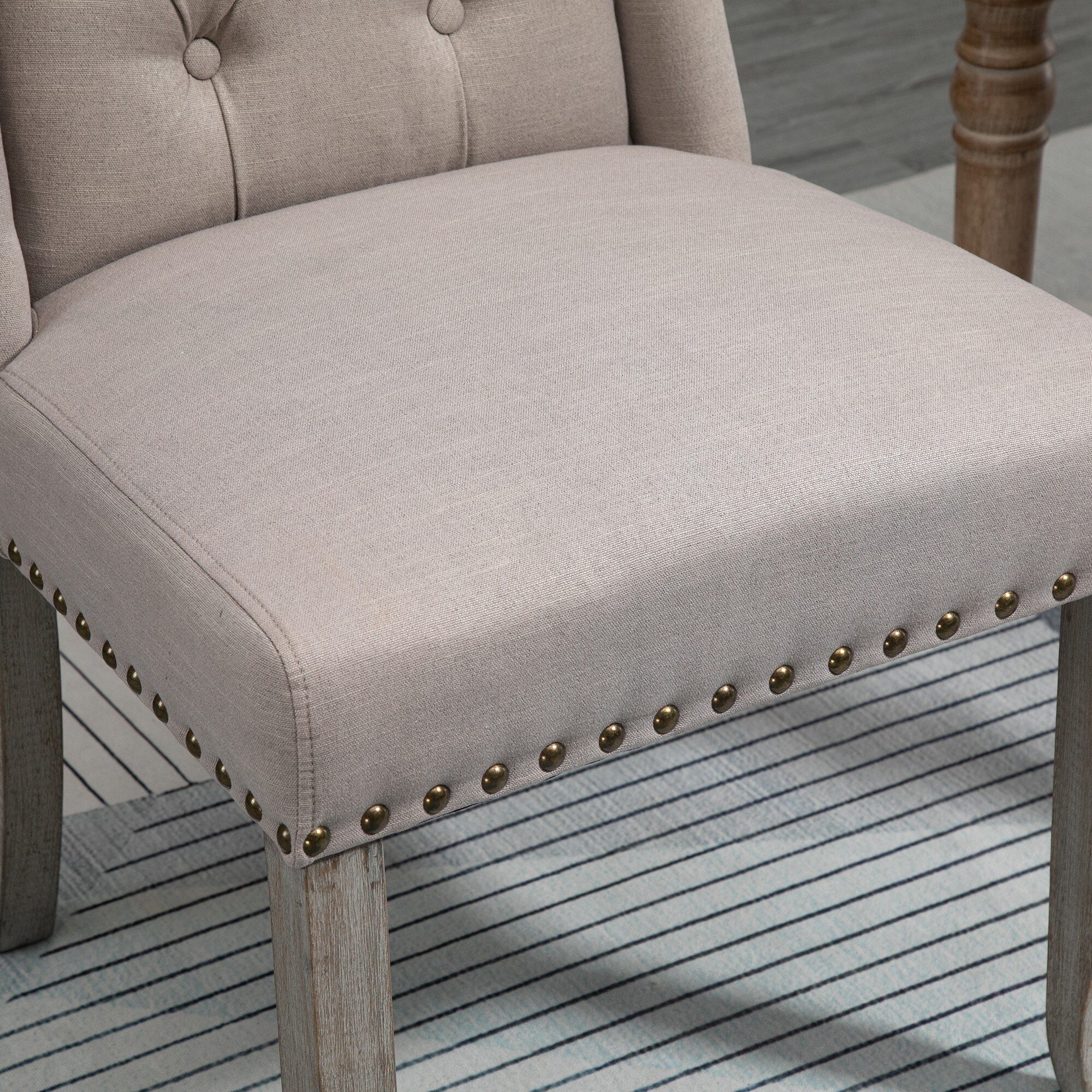 Nailhead Trim /& Wood Legs for Living Room Beige HOMCOM Button Tufted Dining Chair Accent Chair with Wingback