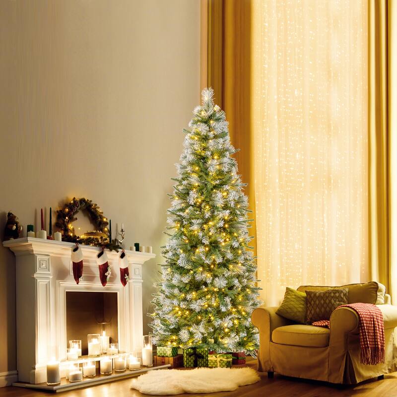 Gymax 7.5/6 FT Artificial Christmas Tree Pre-Lit Hinged Xmas Tree w/ - 6 Foot